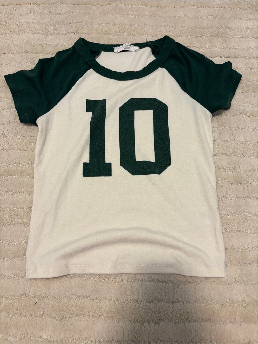 Women’s White & Dark Green Raglan Tee with Number 10